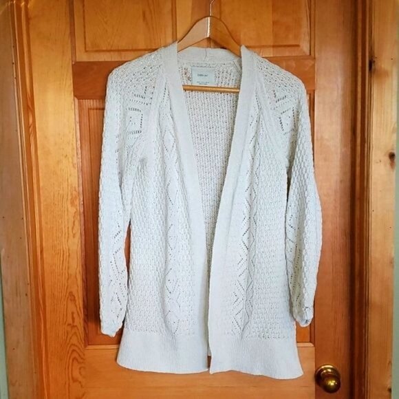 Zara Knit Sz. M Cream Knit Sweater Cardigan - Picture 2 of 11